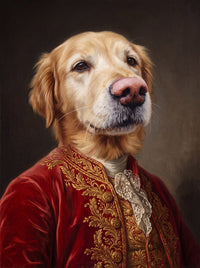 Retrato al óleo de un golden retriever