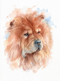 Retrato en acuarela de un chow chow